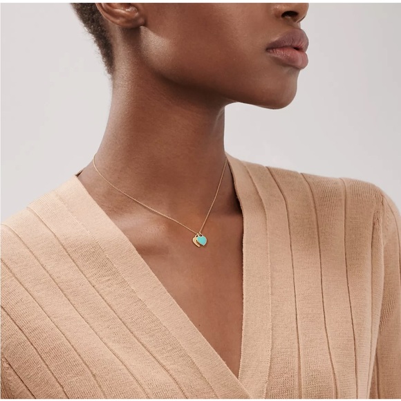 Tiffany 18k Gold Blue Mini Double Heart Tag Pendant Necklace - Picture 2 of 6